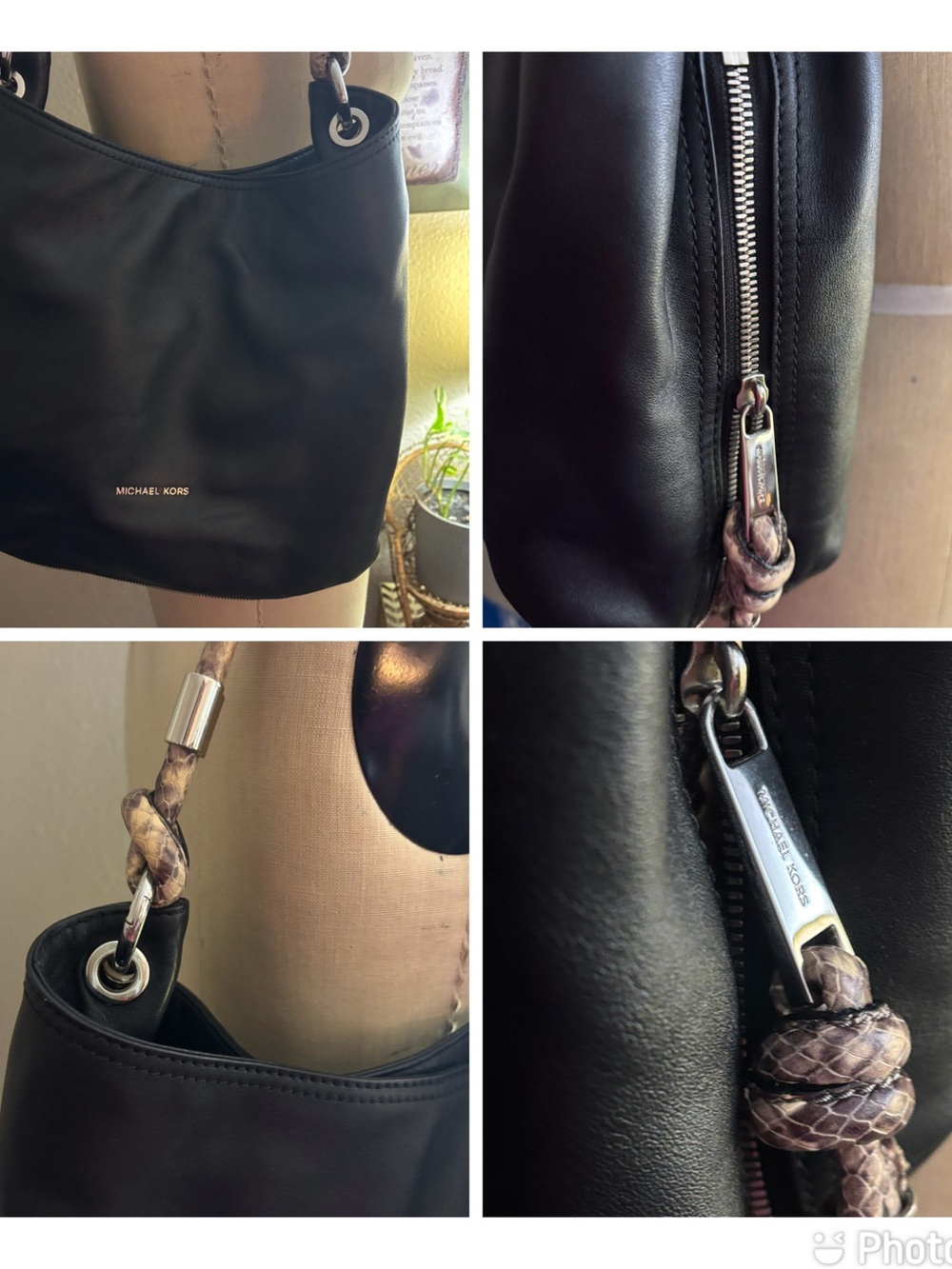 Michael Kors Black Leather Shoulder Bag with Braided Handle Detail